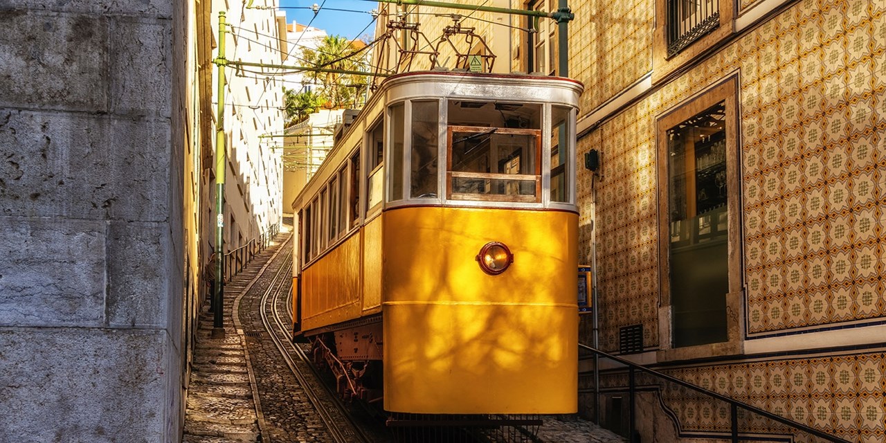 The iconic yellow tram in Lisbon