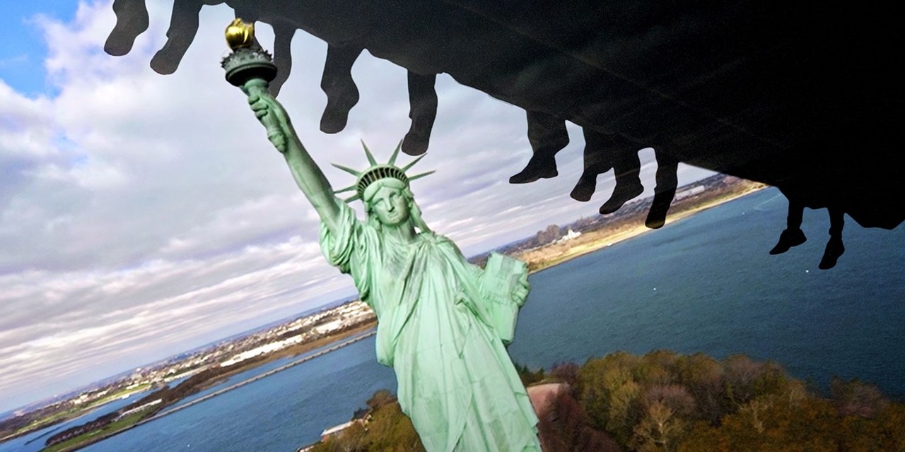 Soar above New York Harbor