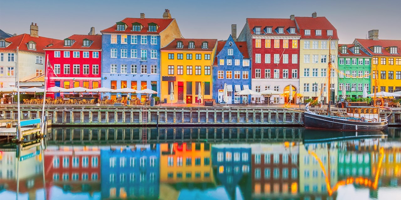 Colourful houses from across the water in Copenhagen