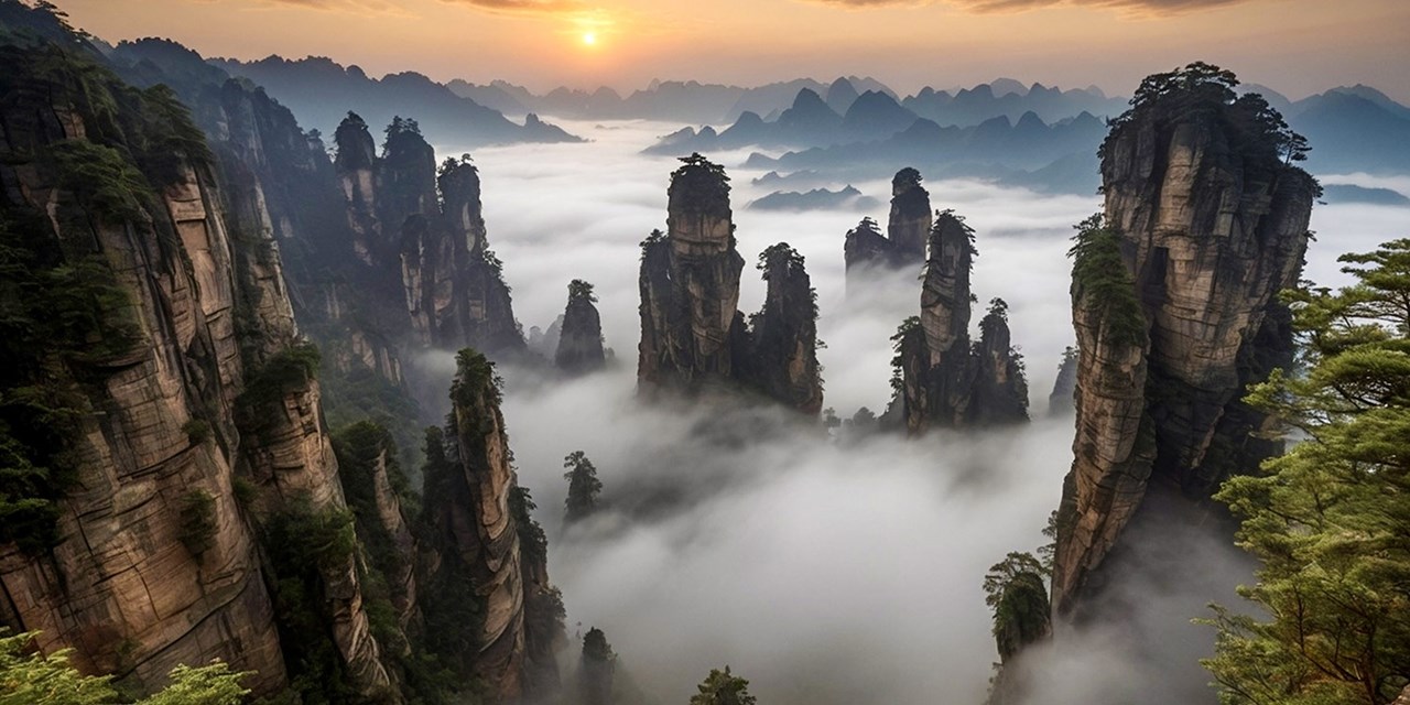 Zhangjiajie National Forest Park features more than 3,000 towering vertical columns