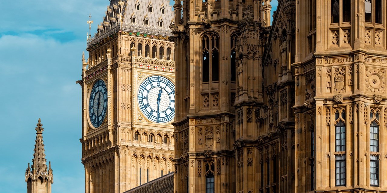 A view of Big Ben alongside the Palace of Westminster in London