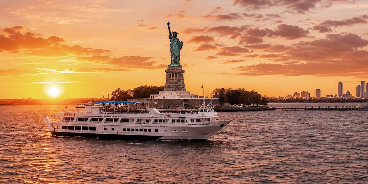 Lady Liberty blushing in the sunset