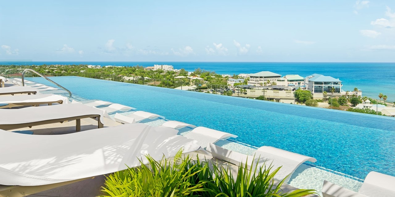The hotel is home to Grand Cayman’s only rooftop infinity pool
