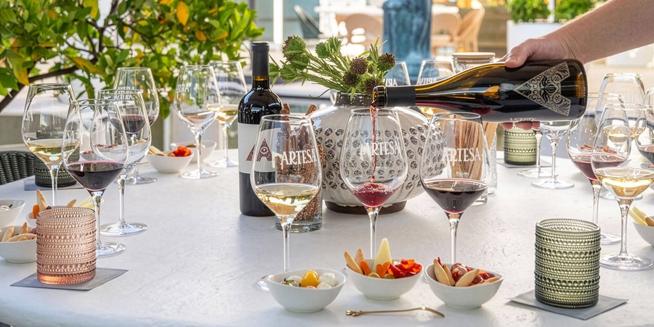 Delight in a flight of three wines: red, white and sparkling