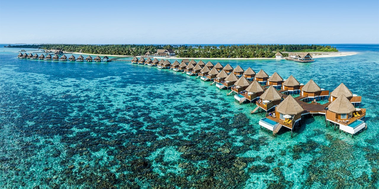The adults-only Mercure Maldives Kooddoo Resort occupies a secluded private island in Gaafu Alifu Atoll