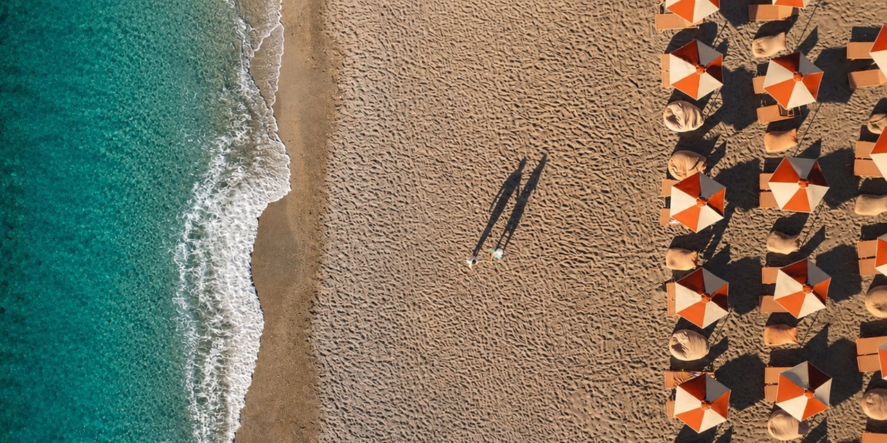 A part of the Blue Flag beach at the luxurious Mitsis Rodos Village is reserved for hotel guests only