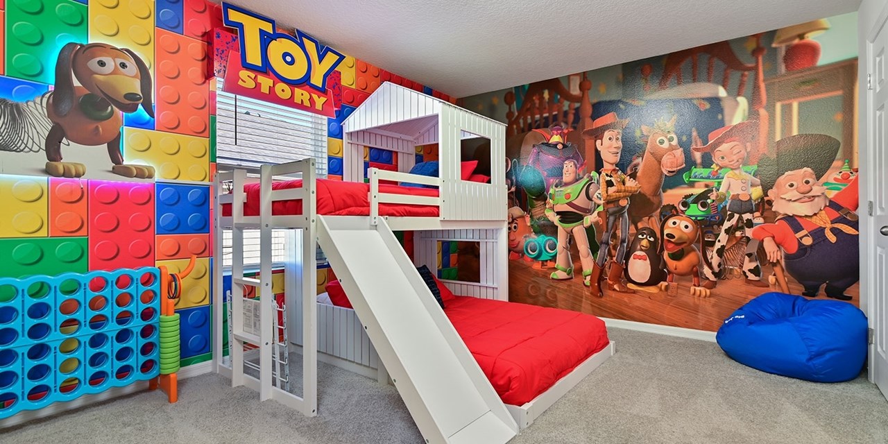 An example of a fun, kid-themed bedroom you may find in a vacation home