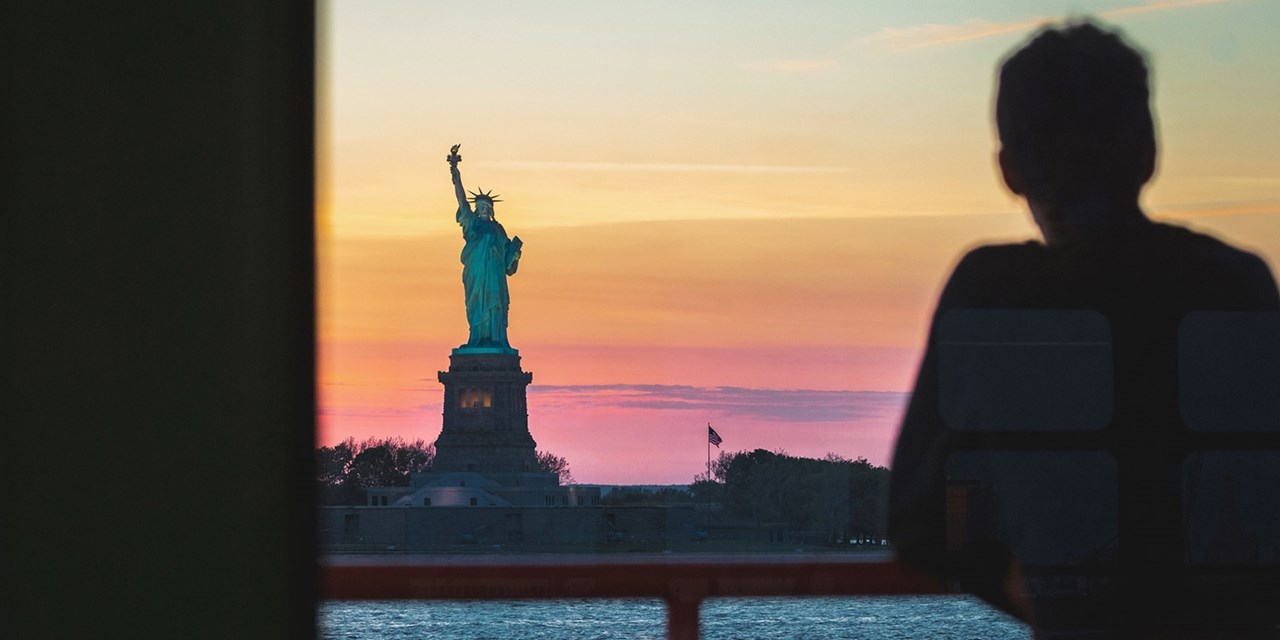 The Statue of Liberty in the distance