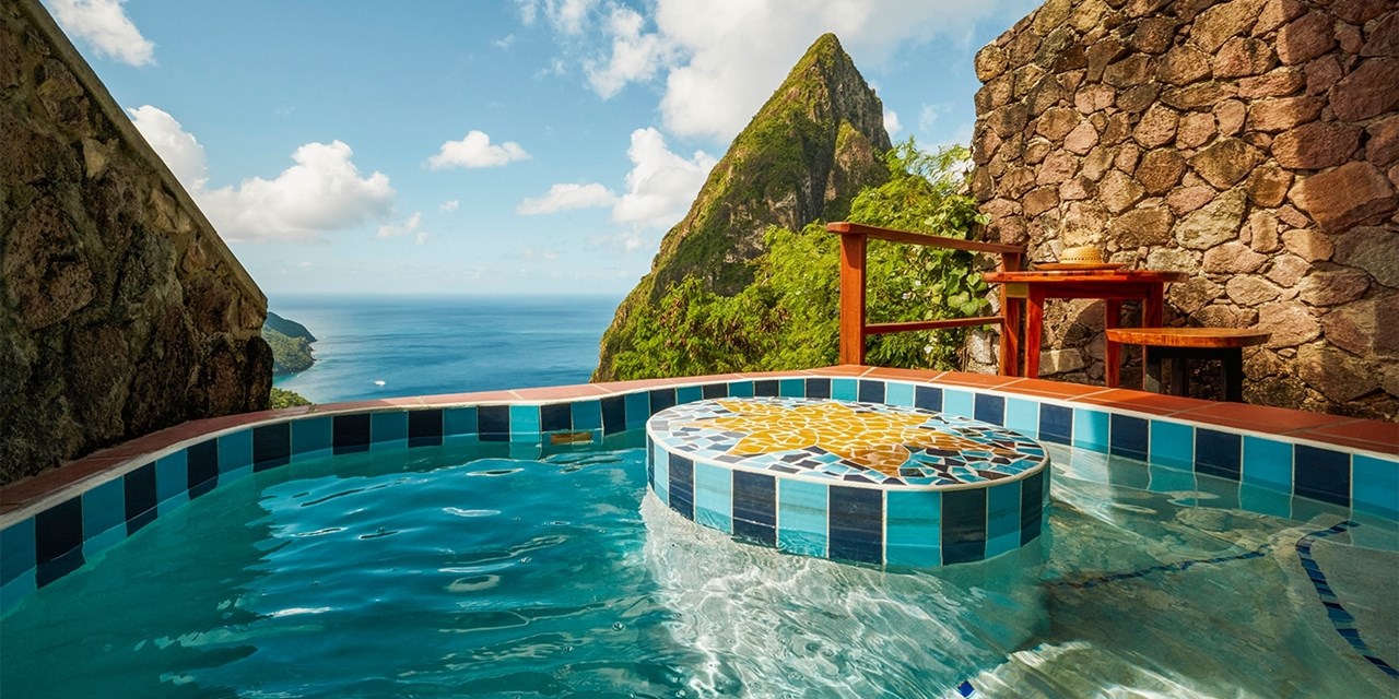 Gros Piton Suites include a private plunge pool and epic views