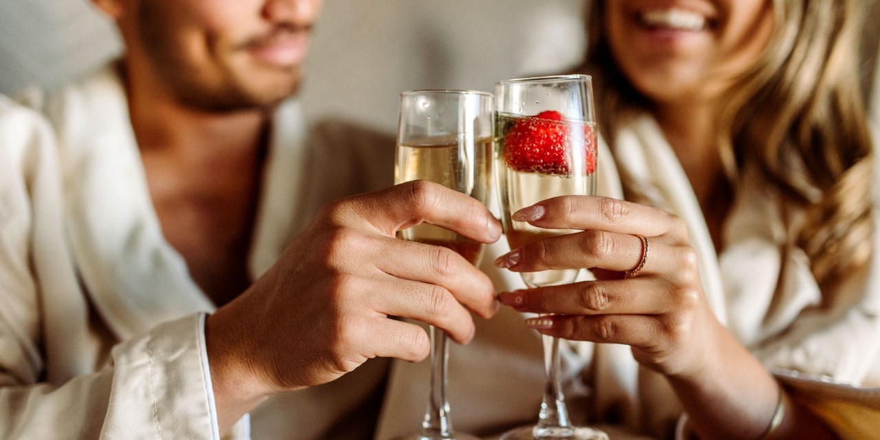 Sip on a complimentary glass of bubbly