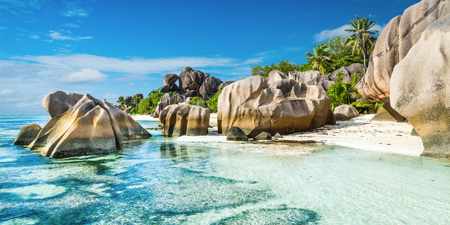 Seychelles -- turquoise lagoon, white sand and tropical granite islands