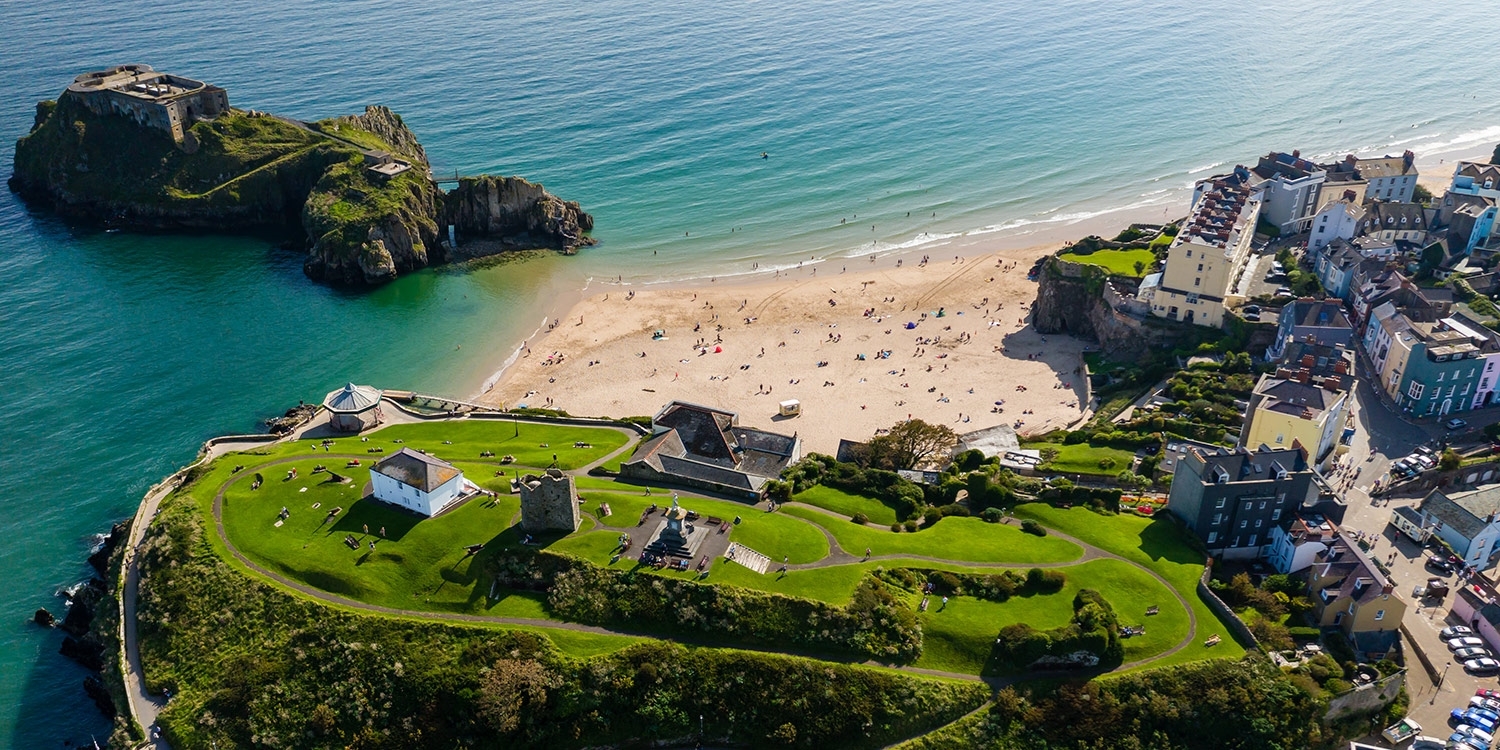Stay a short drive from the Blue Flag beaches of Tenby (pictured) and Saundersfoot
