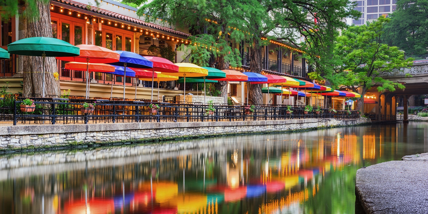 Five miles of the River Walk runs through downtown San Antonio