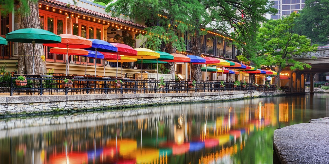 The miles-long River Walk runs through downtown San Antonio
