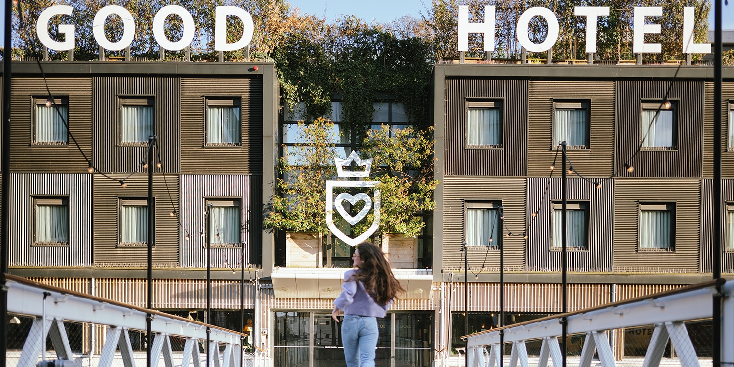 Good Hotel London occupies a prime spot on the Thames at East London’s Royal Victoria Dock