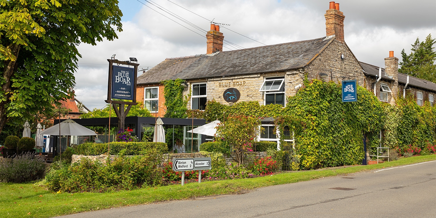 The Blue Boar Inn is a classic British country pub in the Warwickshire village of Temple Grafton