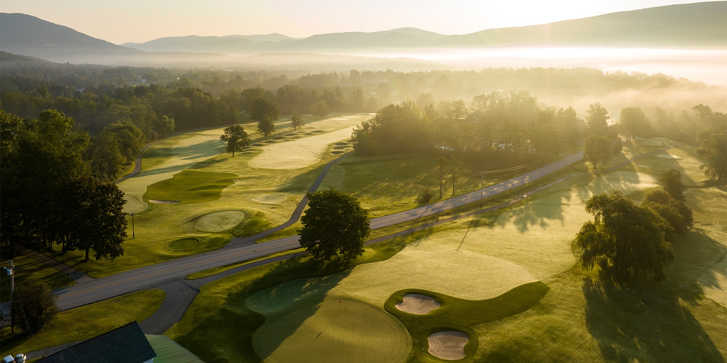The resort's par-71 golf course offers sweeping views of the surrounding Green Mountains