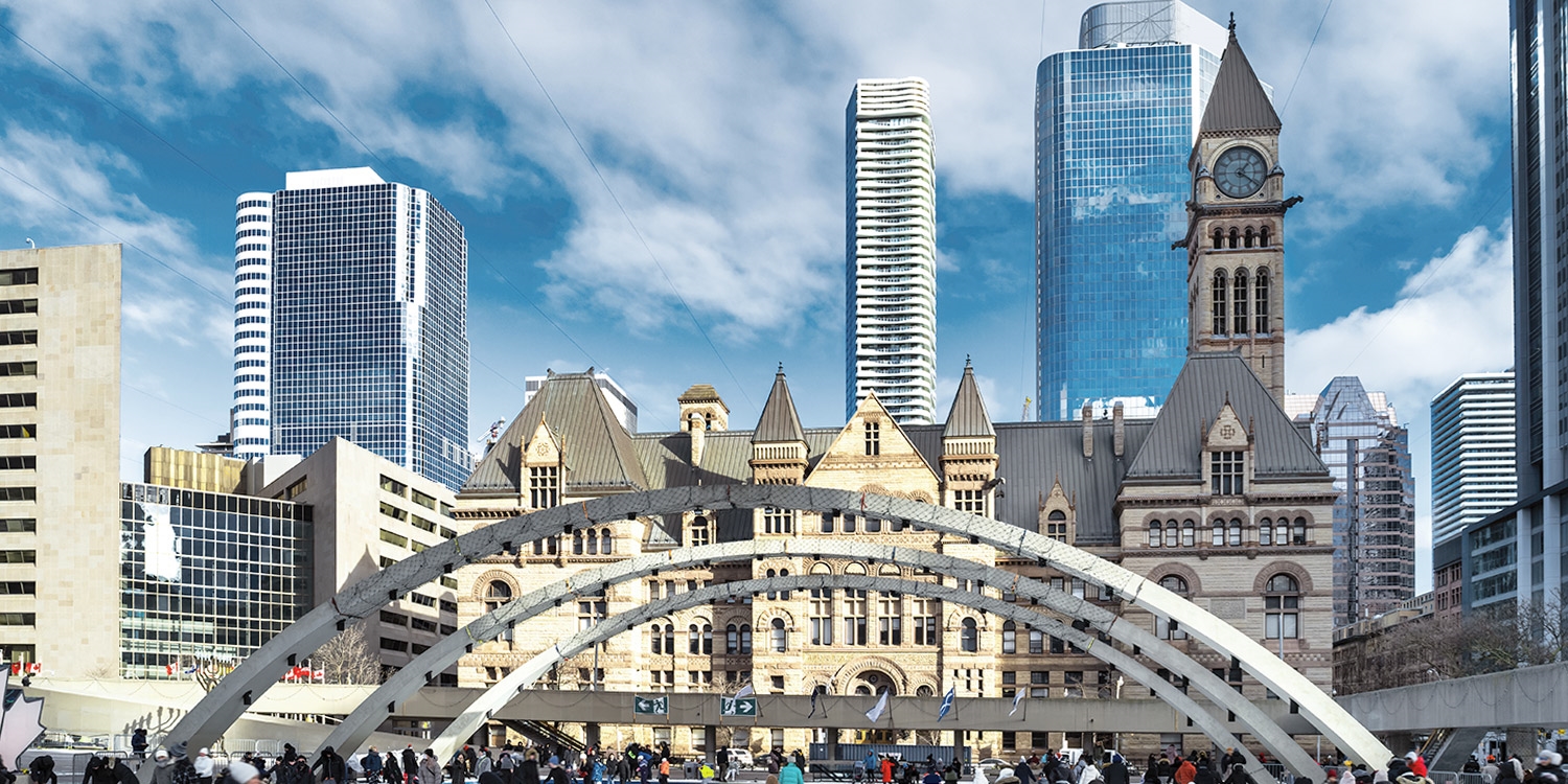Nathan Philips Square is a 12-minute walk away