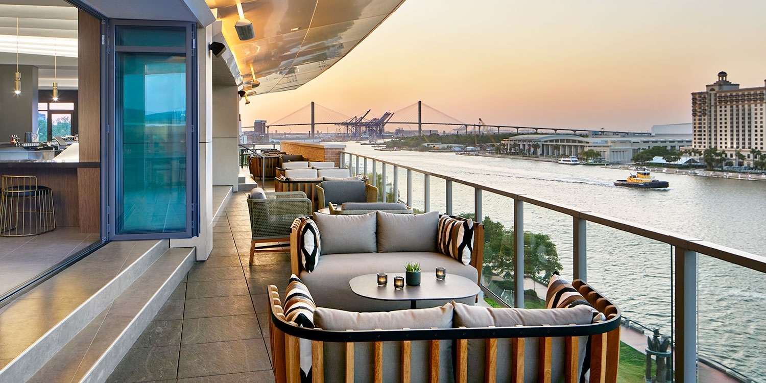 Take in panoramic Savannah River views from the 8th floor terrace