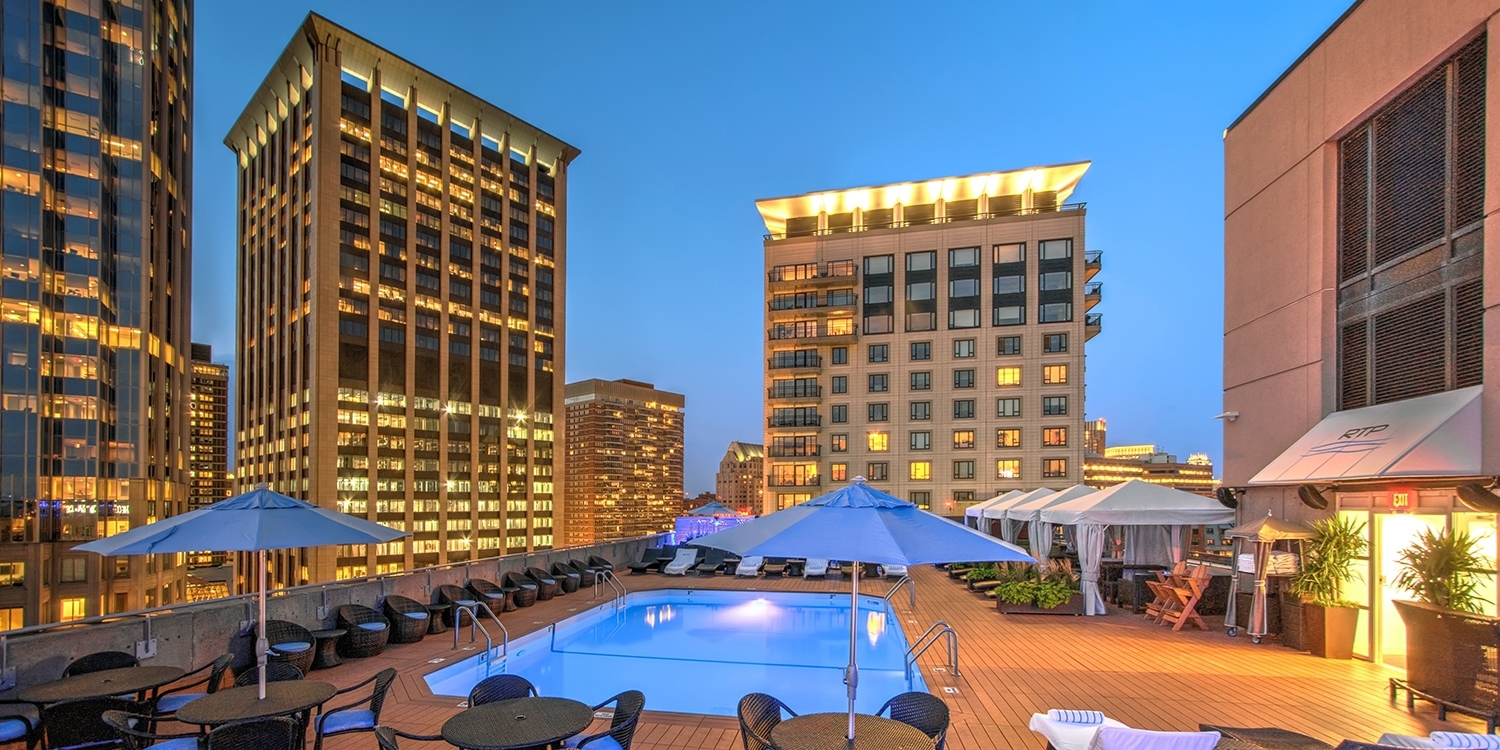 The Colonnade is home to one of the city's most popular rooftop pool hangouts