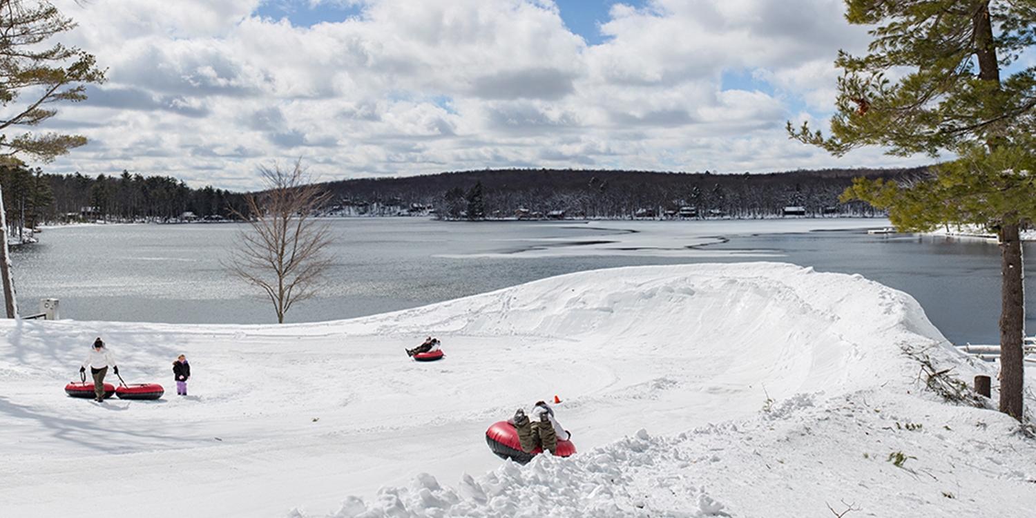 Snow tubing is a popular activity in the Poconos; guests can even participate in contests