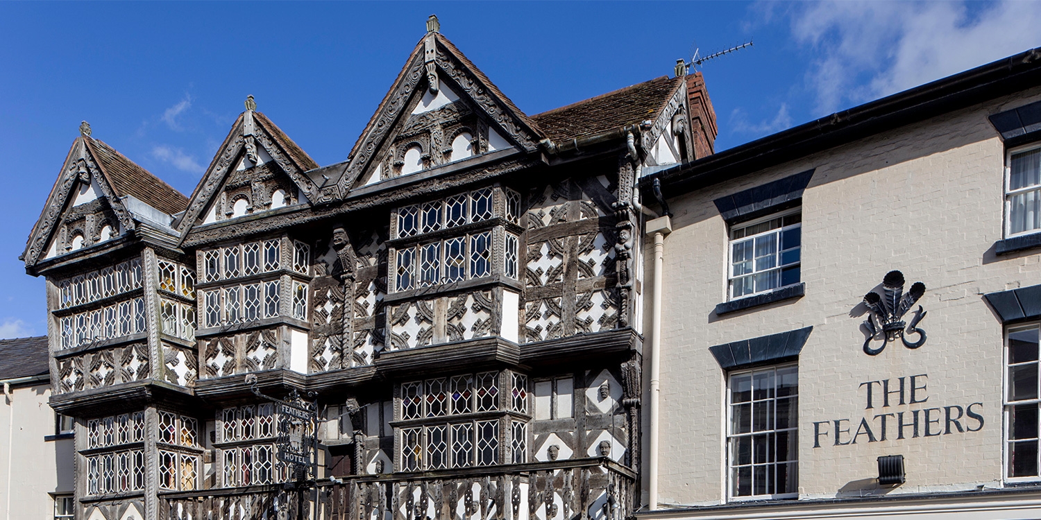 The Feathers Hotel has a striking Tudor facade