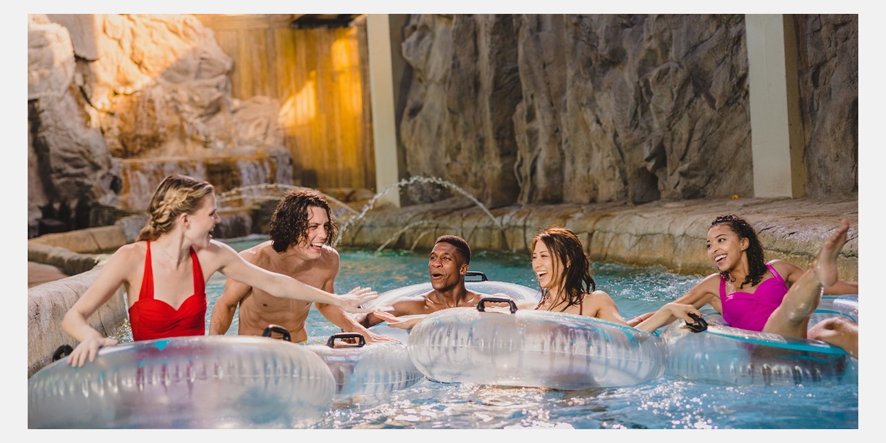 The indoor water park is open year-round and features 13 exhilarating slides