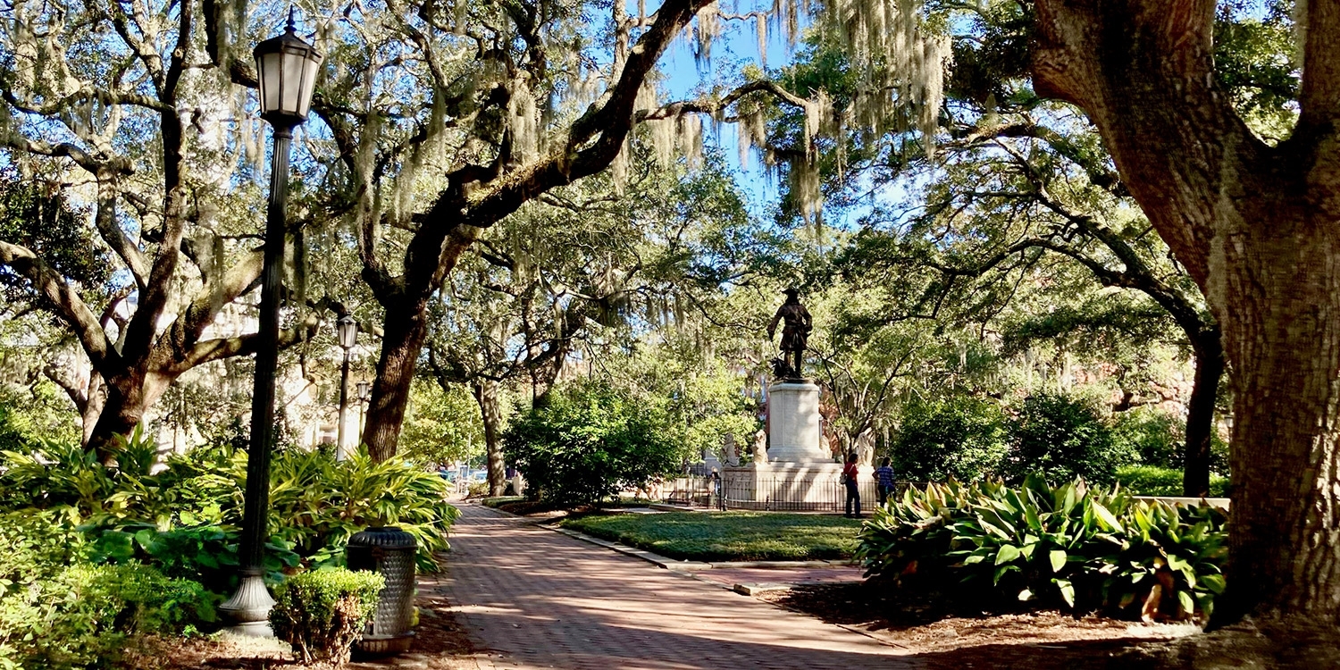 Savannah is a very walkable city with a lot of beautiful green parks